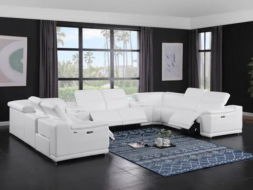 Vista 603 de BlackJack Furniture Venice - Sofá modular de cuero italiano de grano superior de 5 piezas con 3 reclinables eléctricos, reposacabezas ajustable