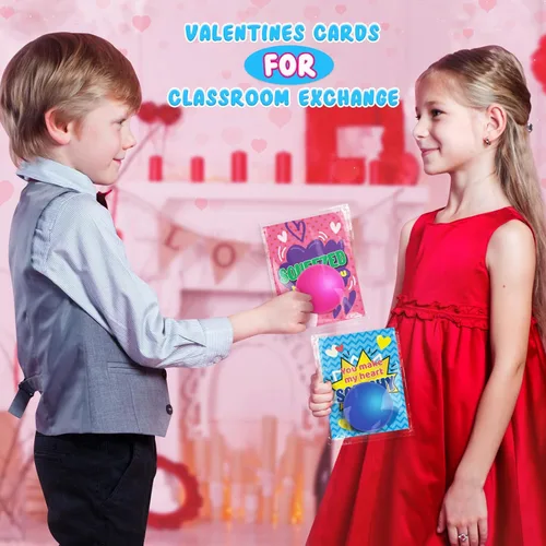 Vista 5 de 28 tarjetas de regalo para el día de San Valentín para intercambio escolar, tarjetas de San Valentín a granel con bola pequeña, juguetes pequeños