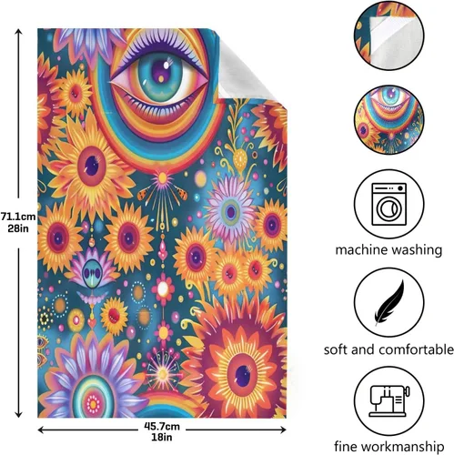 Vista 3 de GAIREG Psychedelic Colorful Retro Flowers Hand Towel Kitchen, 28x18 Inch Absorbent Spring Towels Kitchen