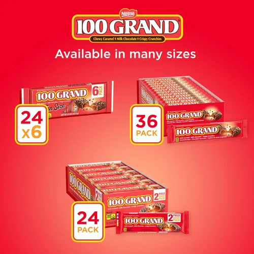 Vista 5 de Paquetes de chocolate con leche 100 Grand para compartir, barras de chocolate Ferrero envueltas individualmente a granel, 2.8 onzas, paquete de 24