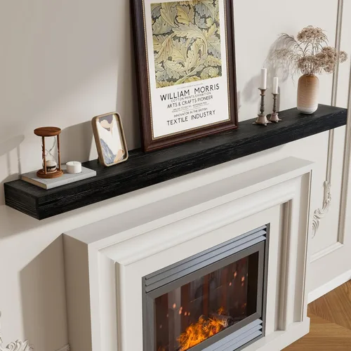 Vista 11 de Marsmiles Repisa de chimenea de 48 pulgadas, manteles de madera rústicos hechos a mano para sobre la chimenea, estantes flotantes montados