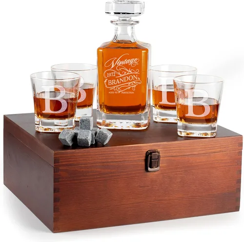 Vista 14 de Juego de decantadores de whisky personalizados de 5 piezas, decantador de licor personalizado de edición limitada, 27 onzas, 27.1 fl oz con 4 piezas