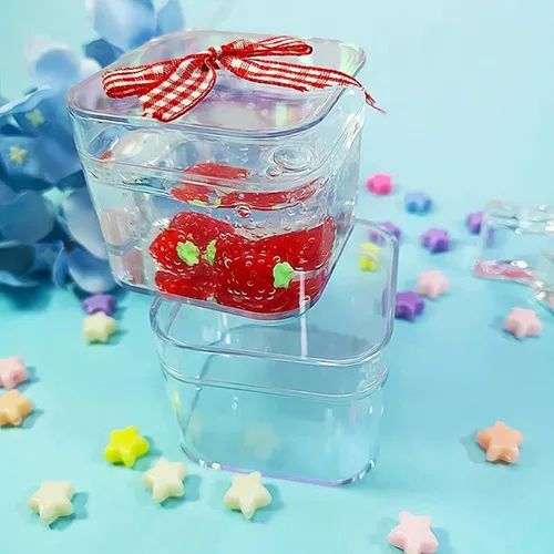 Vista 4 de KissYou 4 Pieces Acrylic Display Box Clear Plastic Square Cube Transparent Containers with Lid Jewelry Storage Box Wedding Party Favor Candy Boxes