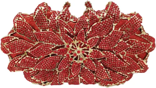 Vista 7 de Boutique De FGG Bolsos de noche con diamantes de imitación de flores para mujer, para fiesta formal, de cristal, bolso de mano de boda, mini Dorado