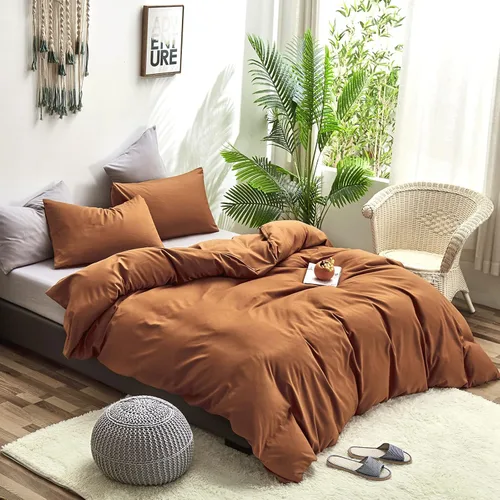 Vista 50 de CLOTHKNOW Juego de edredón de 3 piezas a cuadros color beige óxido, tamaño Full, juego de ropa de cama de cuadros edredón terracota con 2 fundas