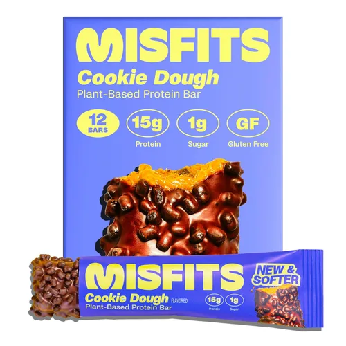 Vista 14 de Misfits - Paquete de variedad de barras de proteínas Barras nutricionales - 14-15g de proteína, 1g de azúcar, a base de plantas, bajas