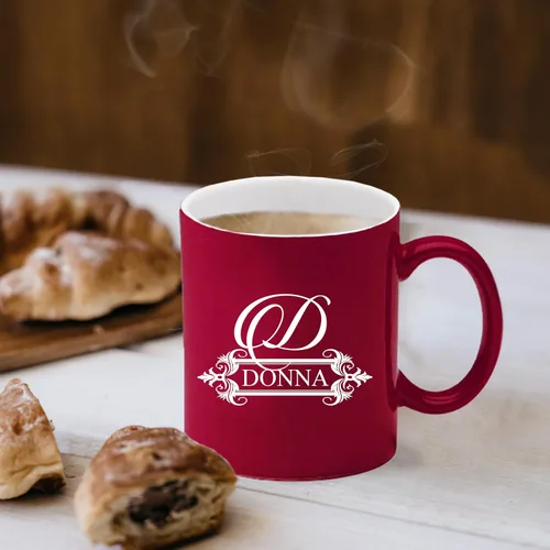 Vista 6 de My Personal Memories Taza de café con leche y taza de té con monograma personalizada, personalizada y grabada (rojo)