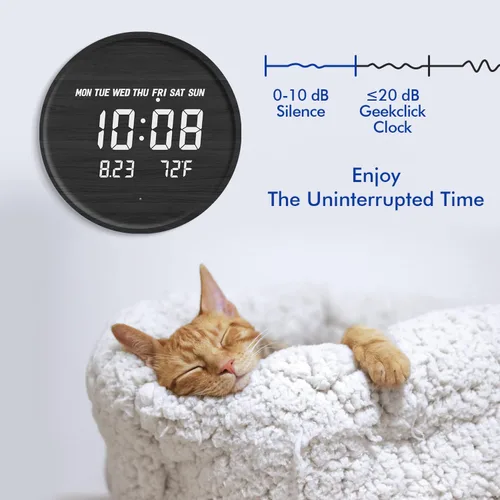 Vista 4 de Reloj de pared digital inteligente, pantalla grande con temperatura de 12/24 horas, relojes de madera, negro, inalámbrico, automático, moderno