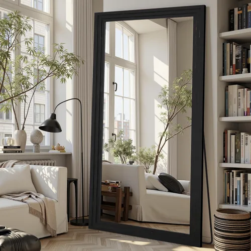 Vista 13 de Espejo de longitud completa, espejo de madera de 71 x 32 pulgadas, espejo de piso de madera con soporte, espejos de pie de gran tamaño, espejos