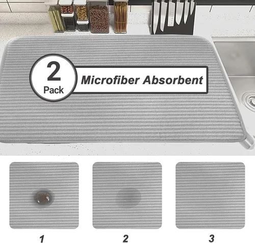 Vista 7 de Paquete de 2 tapetes grandes para secar platos para encimera de cocina, escurridor de platos absorbente de microfibra de 24 x 17 pulgadas