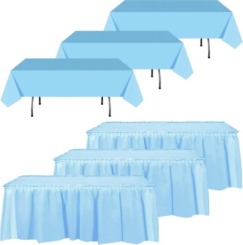 Vista 15 de Oudain 6 piezas de faldas de mesa de plástico y manteles a prueba de manchas 54 x 108 pulgadas, mantel de plástico desechable de 168 x 29 pulgadas