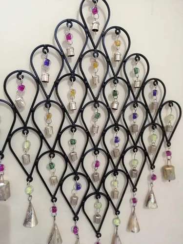 Vista 3 de Campanilla de viento de hierro reciclado para colgar en la pared, césped, patio, decoración al aire libre