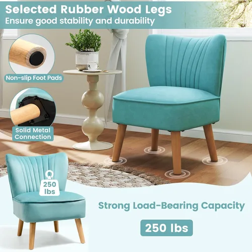 Vista 7 de KOMFOTT Silla decorativa de terciopelo, moderna silla de sofá sin brazos con patas de madera de goma maciza, silla de ocio con respaldo de ala