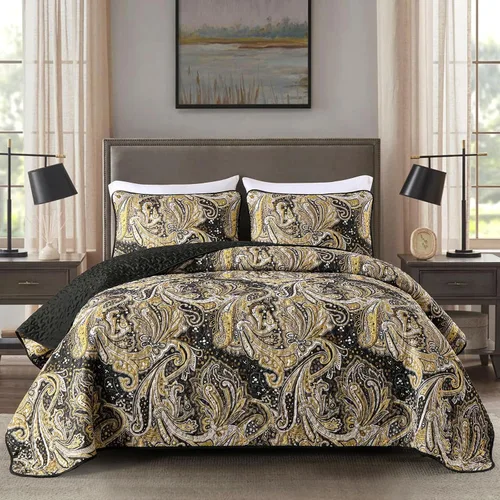 Vista 26 de DJY Juego de edredón de paisley azul marino King, juego de colcha y cubrecama boho de 3 piezas, ropa de cama de microfibra suave y ligera