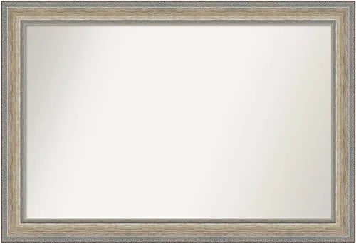 Vista 45 de Amanti Art Espejo de baño plateado para sobre el fregadero, 28 x 37 pulgadas, elegante espejo rectangular de peltre cepillado, marco de madera