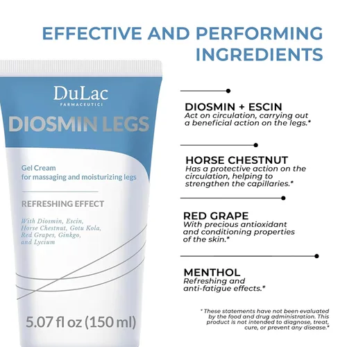 Vista 4 de Dulàc - Diosmin Legs 5.07 fl oz - Tratamiento de venas varicosas para piernas, crema de gel para circulación y arañas vasculares, efecto refrescante