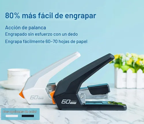 Vista 3 de Engrapadora Deli resistente sin esfuerzo, grapado de un solo toque, engrapadora ergonómica fácil de cargar, capacidad de 60 hojas, incluye 2000