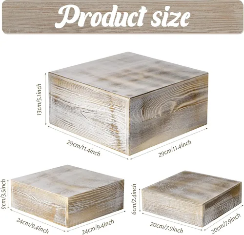 Vista 2 de Sieral Soporte cuadrado de madera encalada, 3 unidades, estilo caja, soporte para tartas, para cupcakes, aperitivos, postres, rústico, soporte