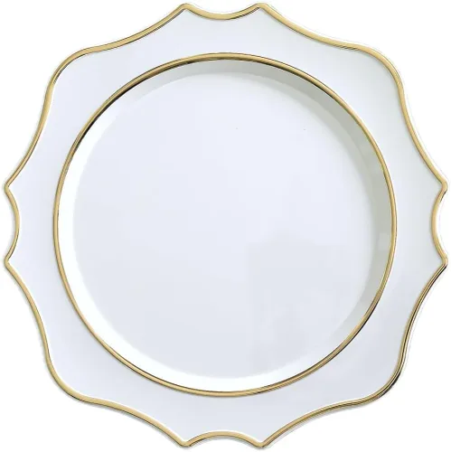 Vista 7 de OCCASIONS" - 10 piezas de platos base de plástico festoneados desechables/reutilizables de 13.25 pulgadas para bodas