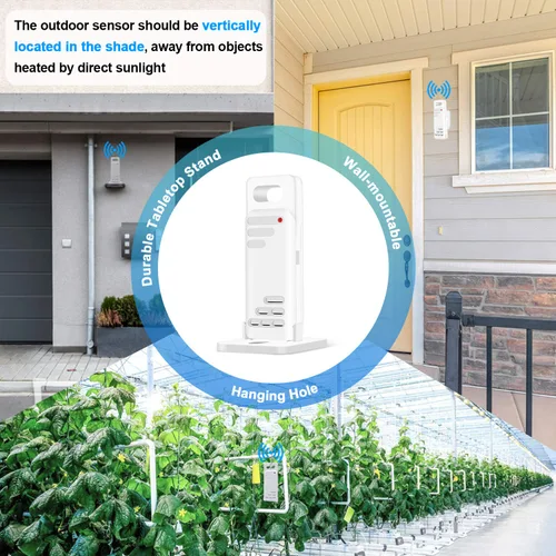 Vista 5 de Medidor de humedad higrómetro, termómetro inalámbrico para interiores y exteriores con 1 sensor remoto, termómetro de habitación para el hogar