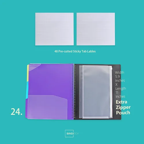 Vista 6 de Binditek Paquete de 1 Organizador de Proyectos de Polímero de 24 Bolsillos con 12 Divisores, Carpeta Resistente con Cubierta Frontal Personalizable