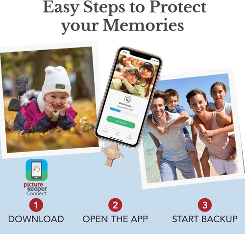 Vista 6 de Picture Keeper Connect para iPhone, Android, USB-C, PC y Mac - 64GB USB Backup para Fotos, Videos, Contactos, Unidad Flash de Memoria de Respaldo