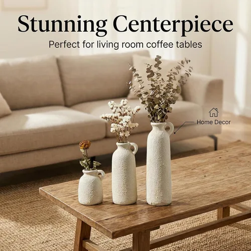 Vista 13 de Juego de jarrones de cerámica, jarrones de flores para decoración del hogar, decoración moderna de granja, centros de mesa de sala de estar, cocina