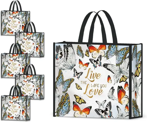 Vista 10 de NymphFable Paquete de 5 bolsas de compras reutilizables con flores de sol, lavables, bolsas de tela