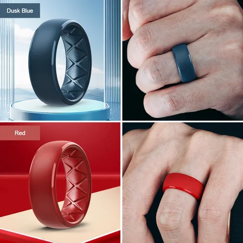 Vista 28 de Egnaro Anillos de boda de silicona para hombre: 1/4/6/7 Multipack de anillos de boda de goma con arco interior Diseño ergonómico transpirable