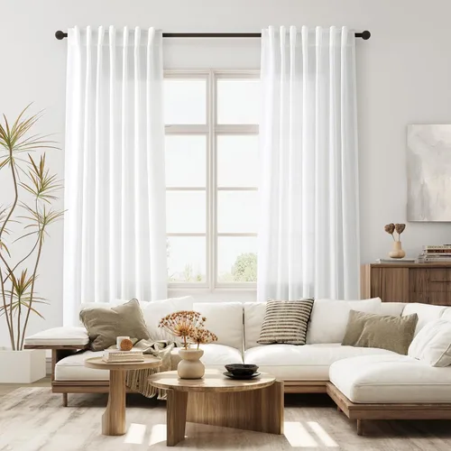 Vista 39 de Joywell - Cortinas de lino de 96 pulgadas de largo para sala de estar Natural