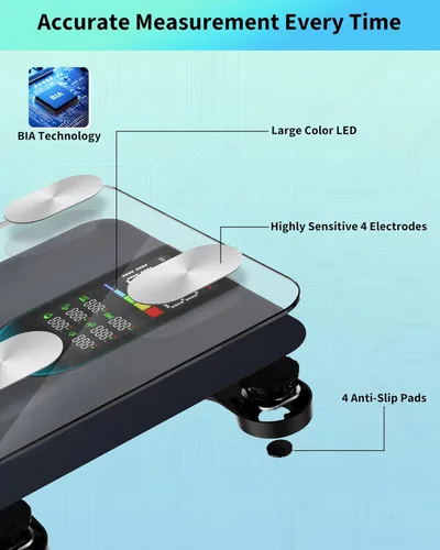 Vista 5 de arboleaf Báscula inteligente para peso corporal y grasa, báscula digital de baño de alta precisión con BIA de 4 electrodos, pantalla 7 en 1