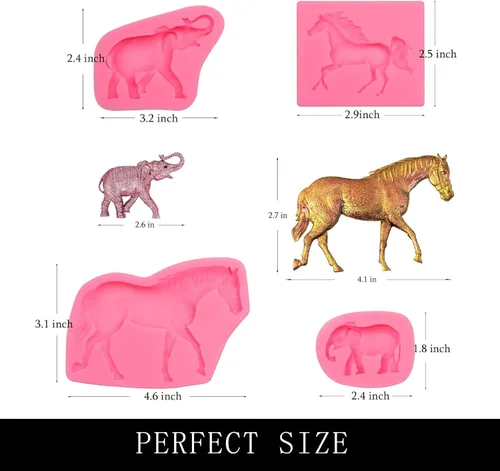 Vista 2 de Moldes para fondant de caballo, 4 paquetes, moldes de silicona de chocolate con elefante para decoración de pasteles de caballos, vaqueros