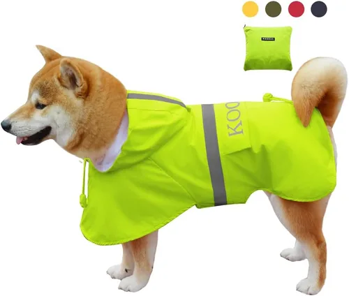 Vista 4 de Chaqueta Impermeable para Perros Poncho Ropa para Perros Impermeable para Mascotas para Perros de Tamaño Pequeño a Mediano (Amarillo Fluor, 2XL)