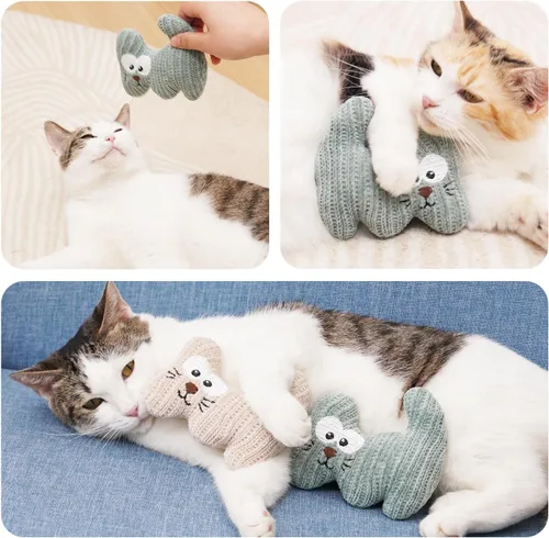 Vista 7 de Juguete de hierba gatera para gatos y gatitos, 2 piezas de cuerda de felpa para gatos masticables, juguete para masticar con campana, resistente a