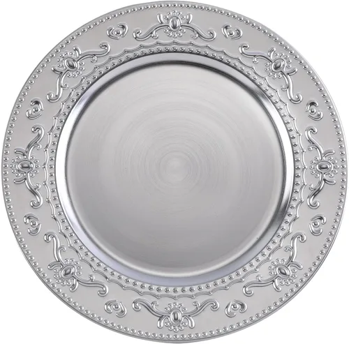 Vista 10 de Platos de carga de 13" de aluminio rosa, juego de 6 platos elegantes con relieve de encaje, platos de servidor redondos para plato de cena, juego