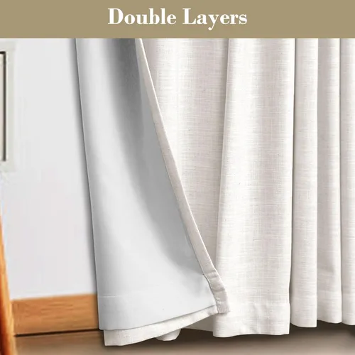 Vista 5 de coloelaf - Cortinas opacas para dormitorio, cortinas de lino blanco con aislamiento térmico para ventana, para sala de estar, cocina, casa de campo