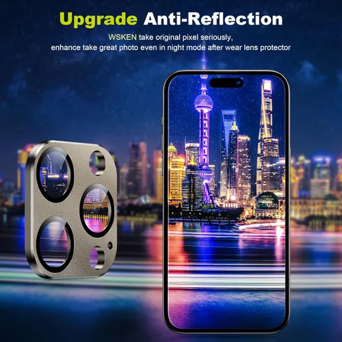 Vista 3 de WSKEN for iPhone 15 Pro/iPhone 15 Pro Max Camera Lens Protector, Matte Alloy [Shatterproof Test] 9H Tempered Glass Camera Screen Protector Scratch