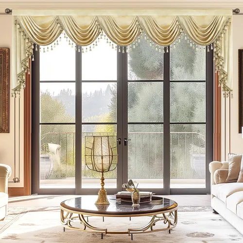 Vista 11 de VOGOL Cenefa de cortinas de terciopelo grueso para dormitorio, cenefas de cascada de lujo con aislamiento térmico dorado para sala de estar formal