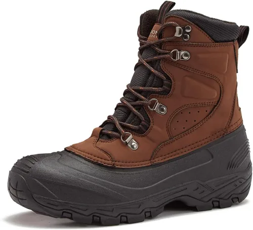 London Fog Breckenridge - Botas de nieve para hombre, de cuero, impermeables, con forro aislado, botas de nieve de invierno para hombre
