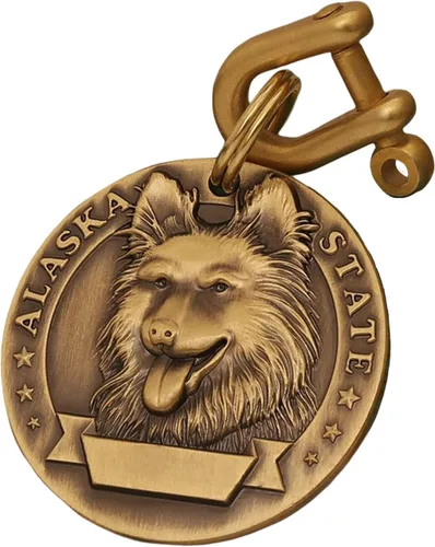 Vista 71 de Etiquetas de identificación para perros de latón macizo con grabado de letras, patrón de alivio 3D frontal, texto personalizado grabado láser