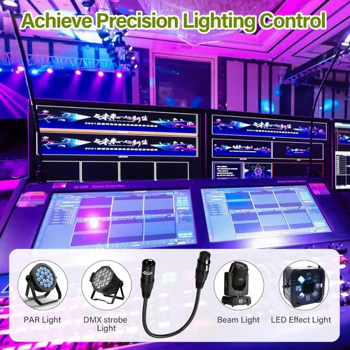Vista 5 de Elecan Cable adaptador DMX DMX512 hembra a 3 pines XLR macho DMX Turnaround de 0.5 pies/2 unidades, transmisión de señal premium para micrófono
