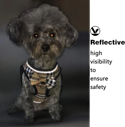 Vista 6 de Arnés de malla suave para perro, arnés de chaleco ajustable sin tirones reflectante cómodo para mascotas, para perros (Jengibre Claro, XX-Pequeño)