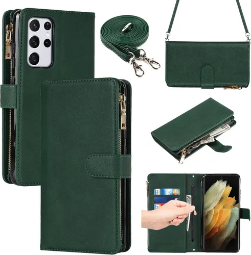 Vista 14 de iCoverCase para Samsung Galaxy S21 Funda tipo cartera con soporte para tarjetas, funda de cuero sintético con función de soporte, cierre magnético