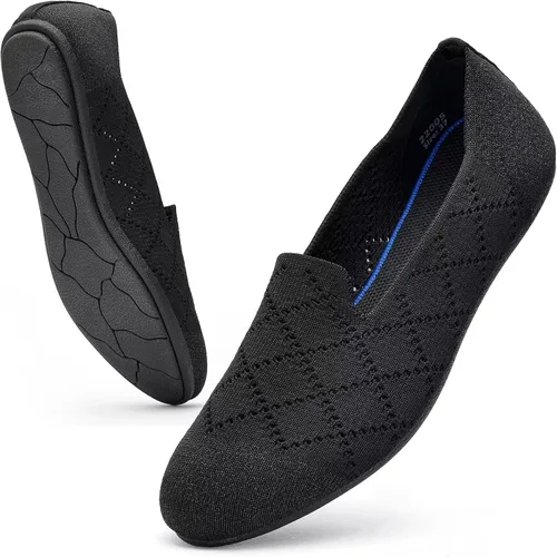 poemlady Zapatos planos de ballet para mujer, zapatos de vestir de punto con punta redonda sin cordones, zapatos planos de bailarina para caminar,