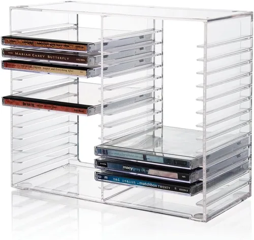 Soporte transparentes, de plástico, para apilar CD, para 30 CDs estándar. Soporte para joyas.