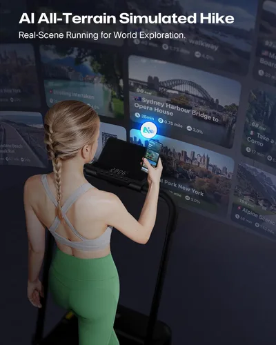 Vista 4 de UREVO Strol 2E Caminadora plegable inteligente 2 en 1, almohadilla compacta para caminar con mango de seguridad, Plug and Play, caminadora