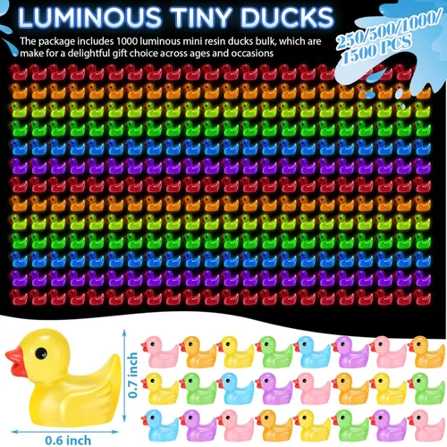 Vista 2 de Barydat 250 piezas de mini pato de resina de Pascua que brilla en la oscuridad, pequeño pato luminou, a granel para ocultar bromas, idea