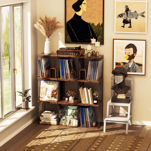 Vista 3 de 2 Cubos de Estante Soporte para Discos de Almacenamiento - Caja Organizadora de Almacenamiento Visualizable para Álbumes de Vinilo de 80-110