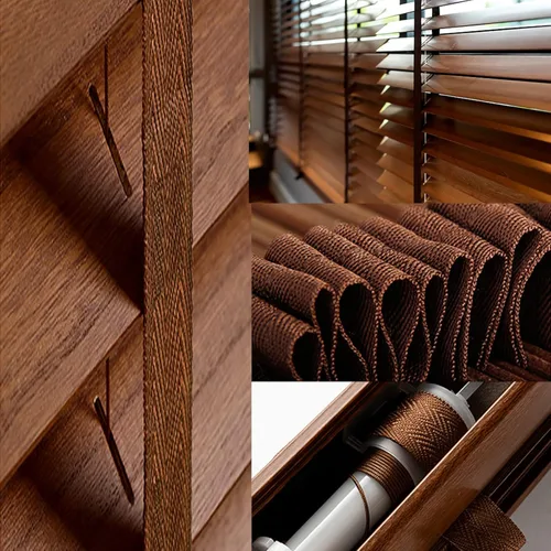 Vista 5 de Persianas venecianas de madera real, ventana con efecto de grano de madera, persiana veneciana filtrante de luz, cortinas de privacidad de fácil
