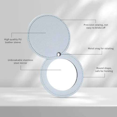Vista 4 de 3 espejos compactos para monederos, espejo irrompible de acero inoxidable con funda de piel sintética, mini espejo de maquillaje portátil